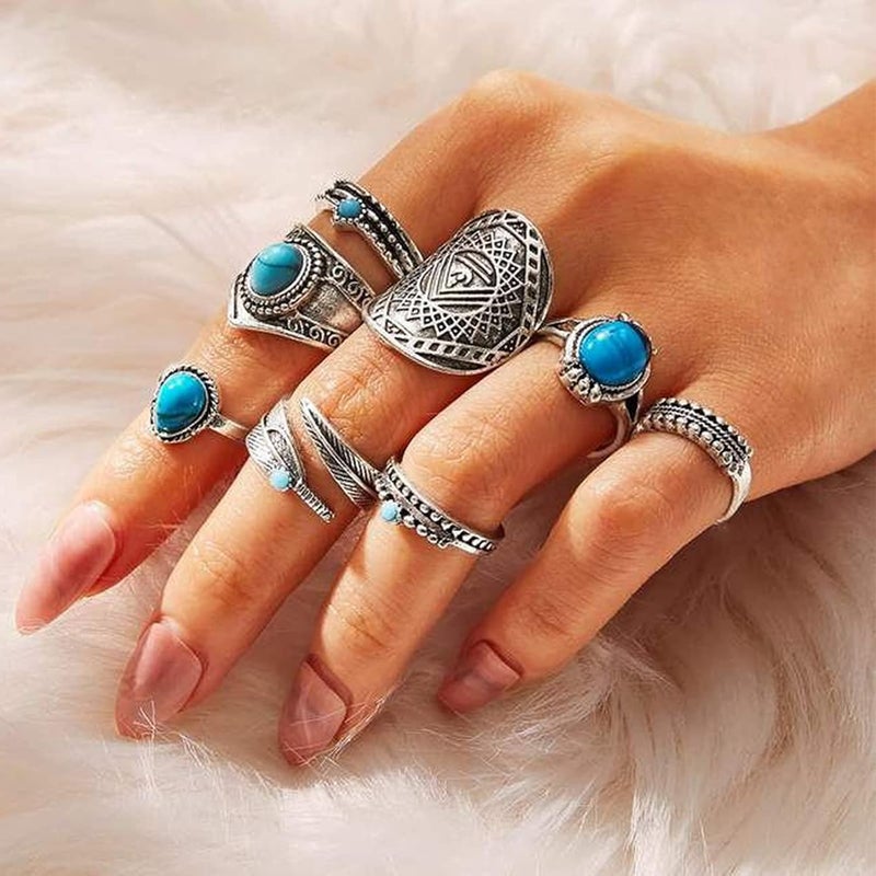 17mile 82 Pcs Vintage Silver Knuckle Rings Set for Women, Bohemian Stackable Joint Finger Rings, Retro Stone Crystal Stacking Midi Rings Pack - Image 3